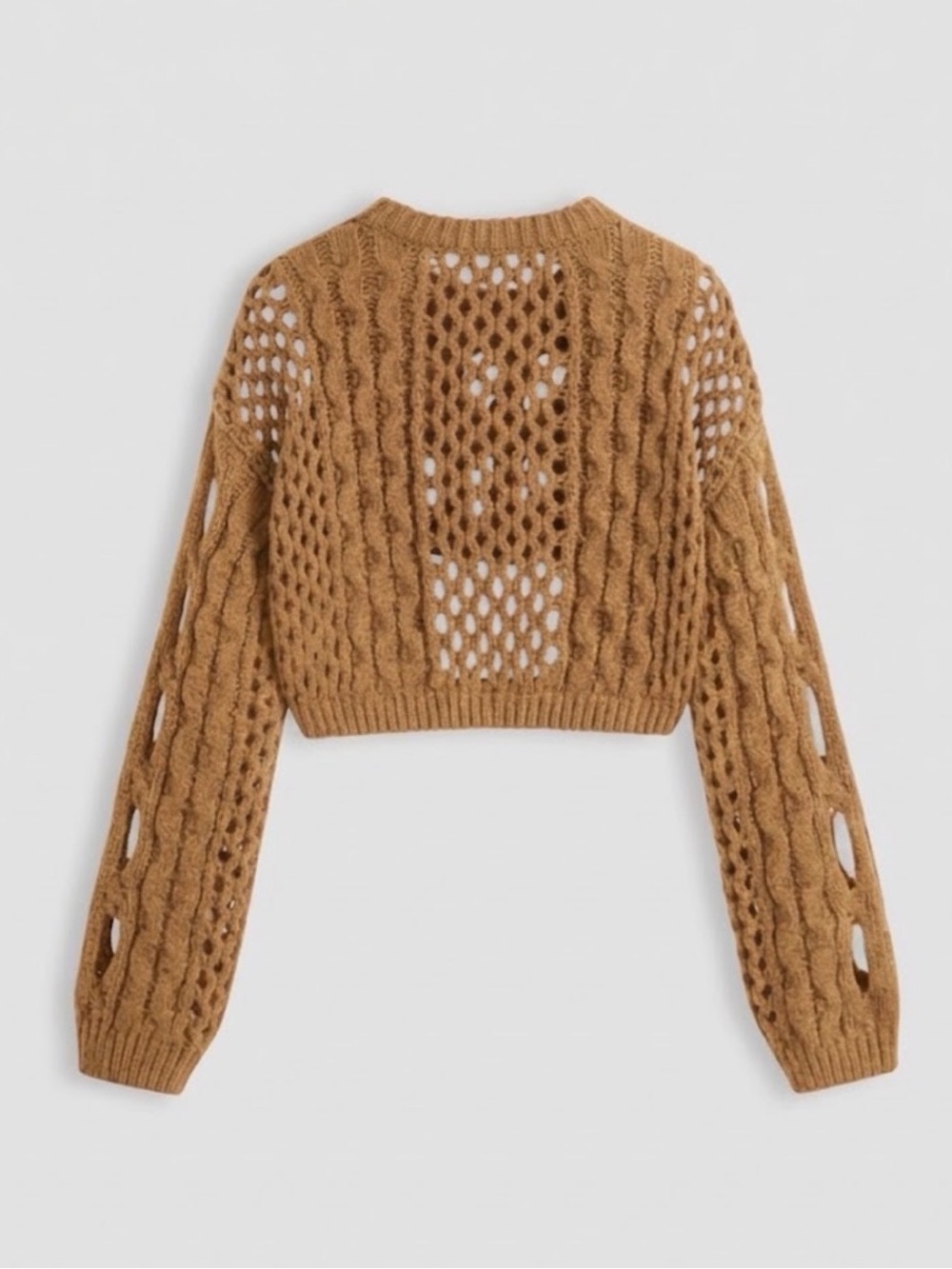 NWT ⚜️🤎⚜️ CIDER Cropped Sweater Round Neck Hollow Out Long Sleeve - Picture 13 of 14